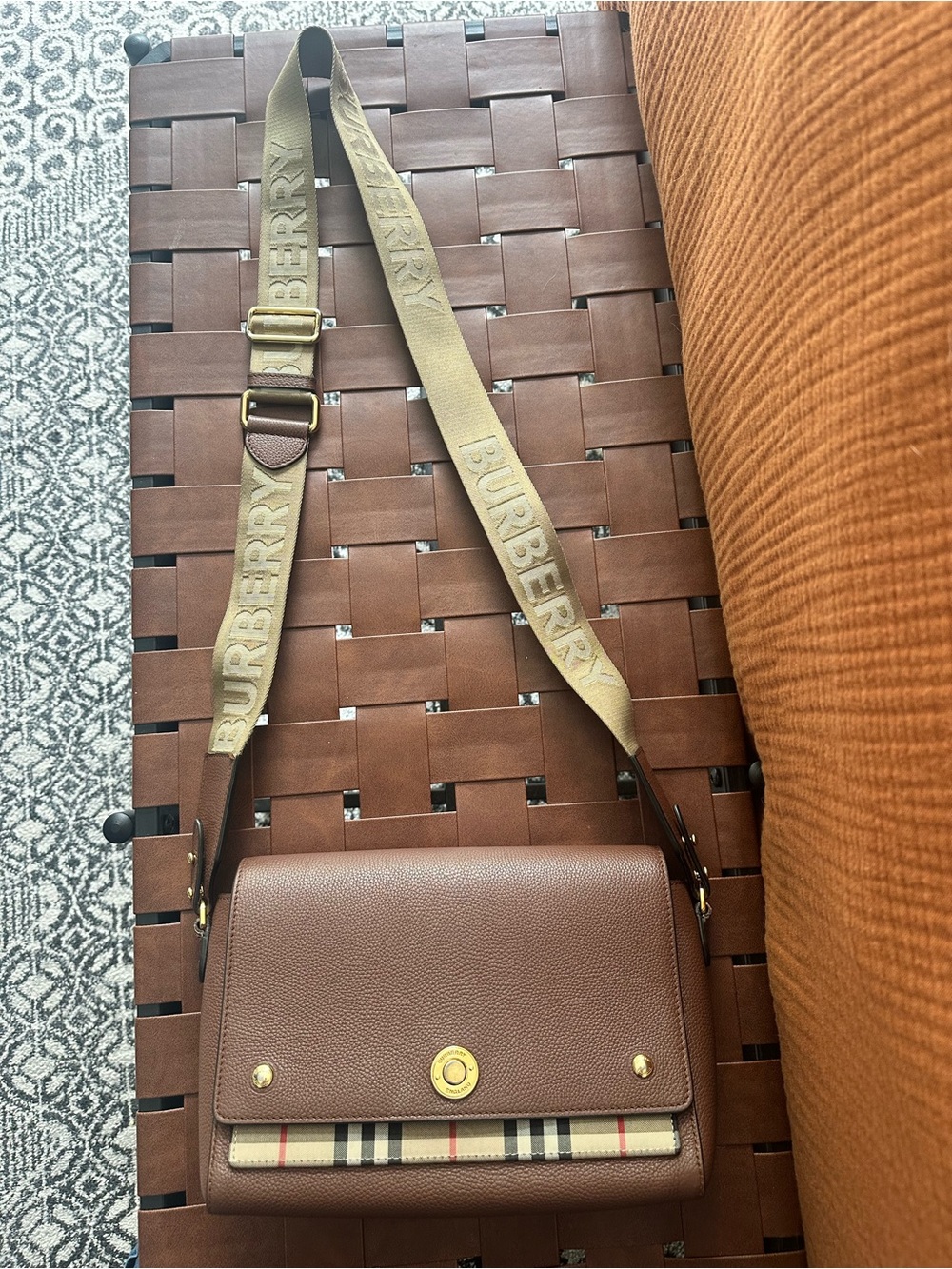 Burberry Brown Leather Messenger Bag with Tan Logo Strap - Picture 5 of 10